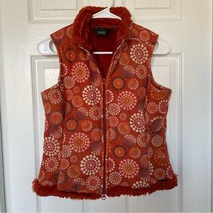 Athleta Orange Floral Suede Faux Fur Vest Size Small